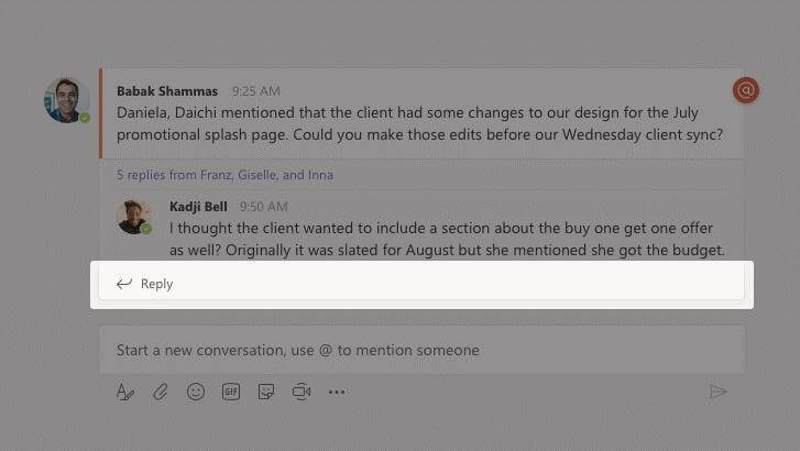 Reply function in Microsoft Teams App Reply function in Microsoft Teams App